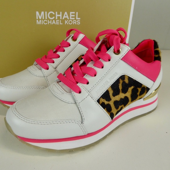 Michael Kors Billie Leather Trainer Leopard Shoes - Picture 1 of 8